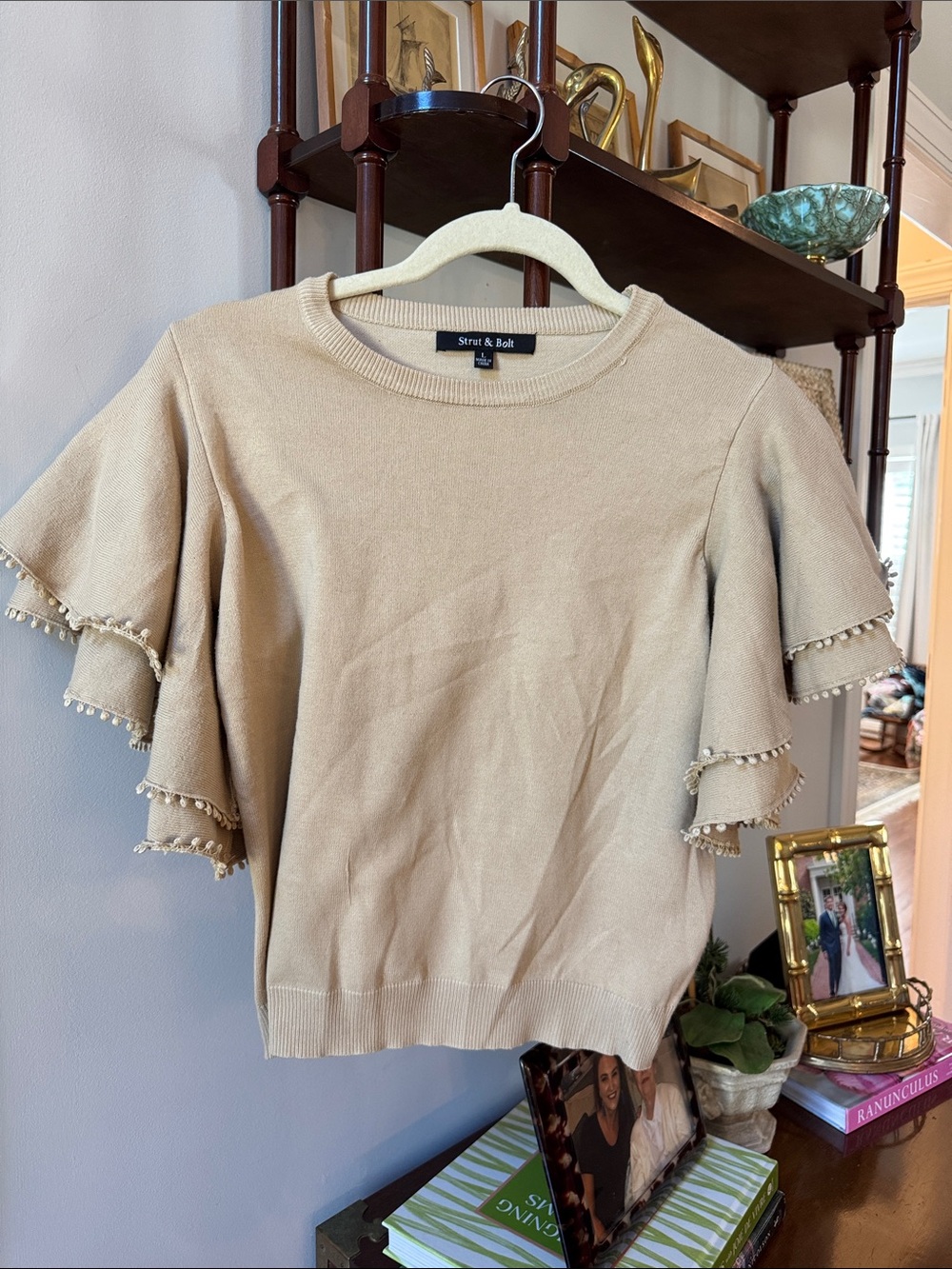 Strut & Bolt Cream Ruffle Sleeve Sweater Top